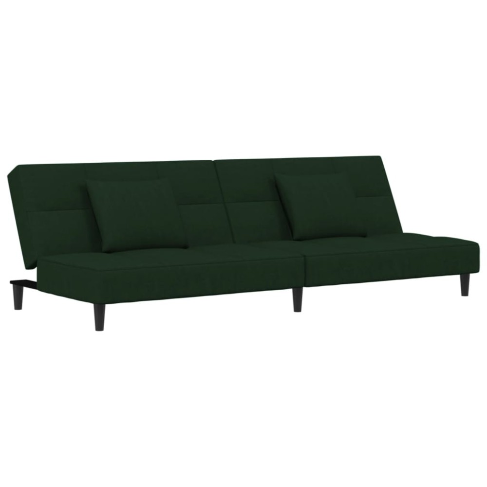vidaXL Canapea extensibilă cu 2 locuri, 2 perne, verde închis catifea
