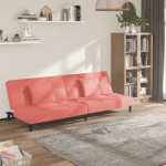 vidaXL Canapea extensibilă cu 2 locuri, 2 perne, roz, catifea vidaXL Canapea extensibilă cu 2 locuri, 2 perne, roz, catifea