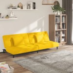 vidaXL Canapea extensibilă cu 2 locuri, 2 perne, galben, catifea vidaXL Canapea extensibilă cu 2 locuri, 2 perne, galben, catifea