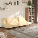 vidaXL Canapea extensibilă cu 2 locuri, 2 perne, crem, catifea vidaXL Canapea extensibilă cu 2 locuri, 2 perne, crem, catifea