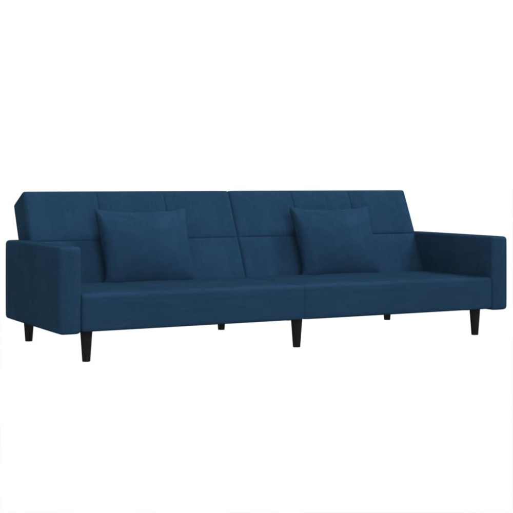 vidaXL Canapea extensibilă cu 2 locuri, 2 perne, albastru, catifea