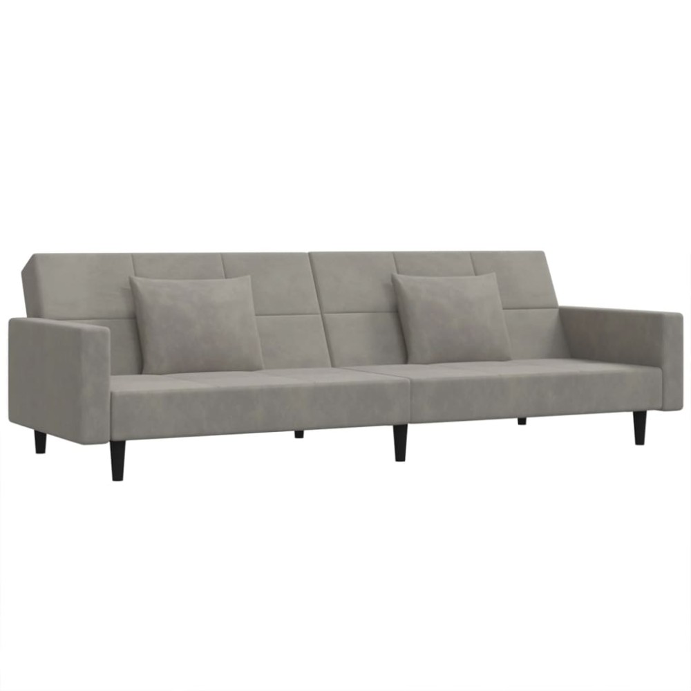 vidaXL Canapea extensibilă cu 2 locuri, 2 perne, gri deschis, catifea