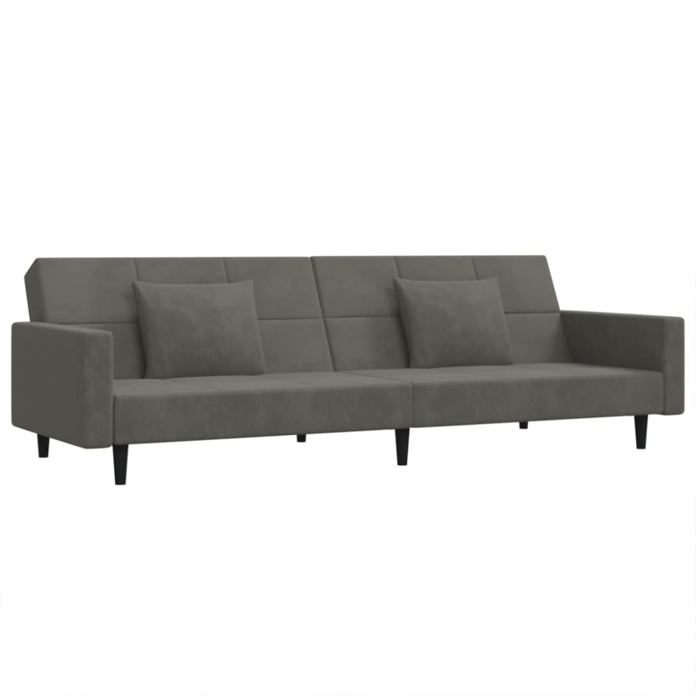 vidaXL Canapea extensibilă cu 2 locuri, 2 perne, gri închis, catifea