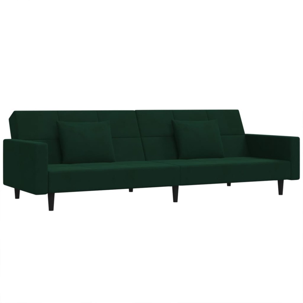 vidaXL Canapea extensibilă cu 2 locuri, 2 perne, verde închis catifea