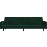 vidaXL Canapea extensibilă cu 2 locuri, 2 perne, verde închis catifea vidaXL Canapea extensibilă cu 2 locuri, 2 perne, verde închis catifea