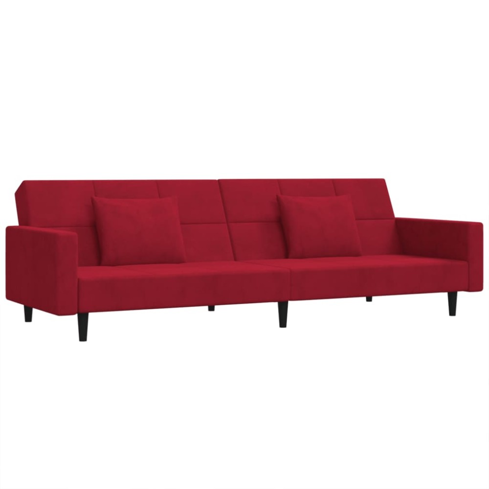 vidaXL Canapea extensibilă cu 2 locuri, 2 perne, roșu vin, catifea