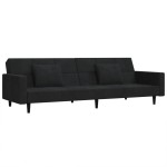 vidaXL Canapea extensibilă cu 2 locuri, 2 perne, negru, catifea vidaXL Canapea extensibilă cu 2 locuri, 2 perne, negru, catifea