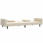 vidaXL Canapea extensibilă cu 2 locuri, 2 perne, crem, catifea vidaXL Canapea extensibilă cu 2 locuri, 2 perne, crem, catifea