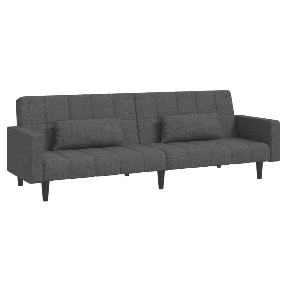 vidaXL Canapea extensibilă cu 2 locuri, 2 perne, gri închis, textil
