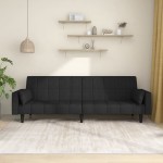 vidaXL Canapea extensibilă cu 2 locuri, 2 perne, negru, textil vidaXL Canapea extensibilă cu 2 locuri, 2 perne, negru, textil