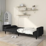 vidaXL Canapea extensibilă cu 2 locuri, 2 perne, negru, textil vidaXL Canapea extensibilă cu 2 locuri, 2 perne, negru, textil