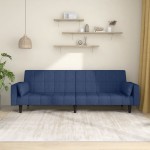vidaXL Canapea extensibilă cu 2 locuri, 2 perne, albastru, textil vidaXL Canapea extensibilă cu 2 locuri, 2 perne, albastru, textil