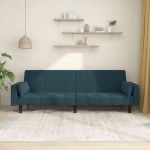 vidaXL Canapea extensibilă cu 2 locuri, 2 perne, albastru, catifea vidaXL Canapea extensibilă cu 2 locuri, 2 perne, albastru, catifea