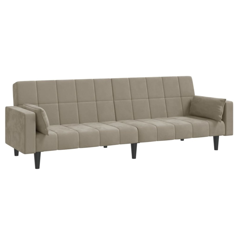 vidaXL Canapea extensibilă cu 2 locuri, 2 perne, gri deschis, catifea