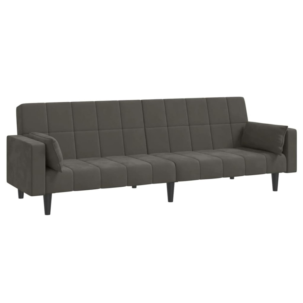 vidaXL Canapea extensibilă cu 2 locuri, 2 perne, gri închis, catifea