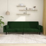vidaXL Canapea extensibilă cu 2 locuri, 2 perne, verde închis catifea vidaXL Canapea extensibilă cu 2 locuri, 2 perne, verde închis catifea