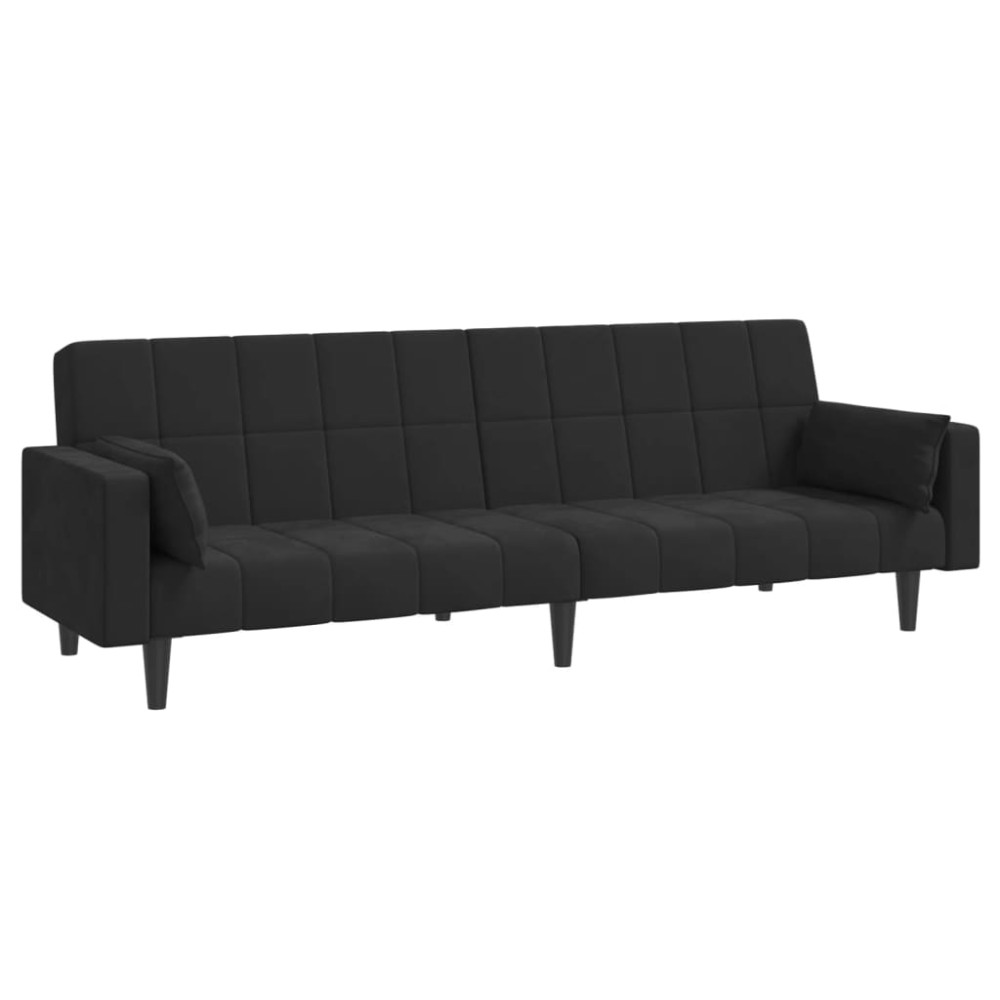 vidaXL Canapea extensibilă cu 2 locuri, 2 perne, negru, catifea