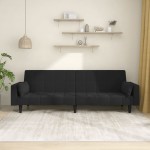 vidaXL Canapea extensibilă cu 2 locuri, 2 perne, negru, catifea vidaXL Canapea extensibilă cu 2 locuri, 2 perne, negru, catifea