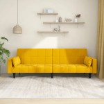 vidaXL Canapea extensibilă cu 2 locuri, 2 perne, galben, catifea vidaXL Canapea extensibilă cu 2 locuri, 2 perne, galben, catifea