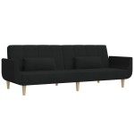 vidaXL Canapea extensibilă cu 2 locuri, 2 perne, negru, textil vidaXL Canapea extensibilă cu 2 locuri, 2 perne, negru, textil