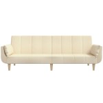 vidaXL Canapea extensibilă cu 2 locuri, 2 perne, crem, textil vidaXL Canapea extensibilă cu 2 locuri, 2 perne, crem, textil