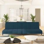 vidaXL Canapea extensibilă cu 2 locuri, albastru, catifea vidaXL Canapea extensibilă cu 2 locuri, albastru, catifea