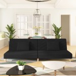 vidaXL Canapea extensibilă cu 2 locuri, 2 perne, negru, textil vidaXL Canapea extensibilă cu 2 locuri, 2 perne, negru, textil