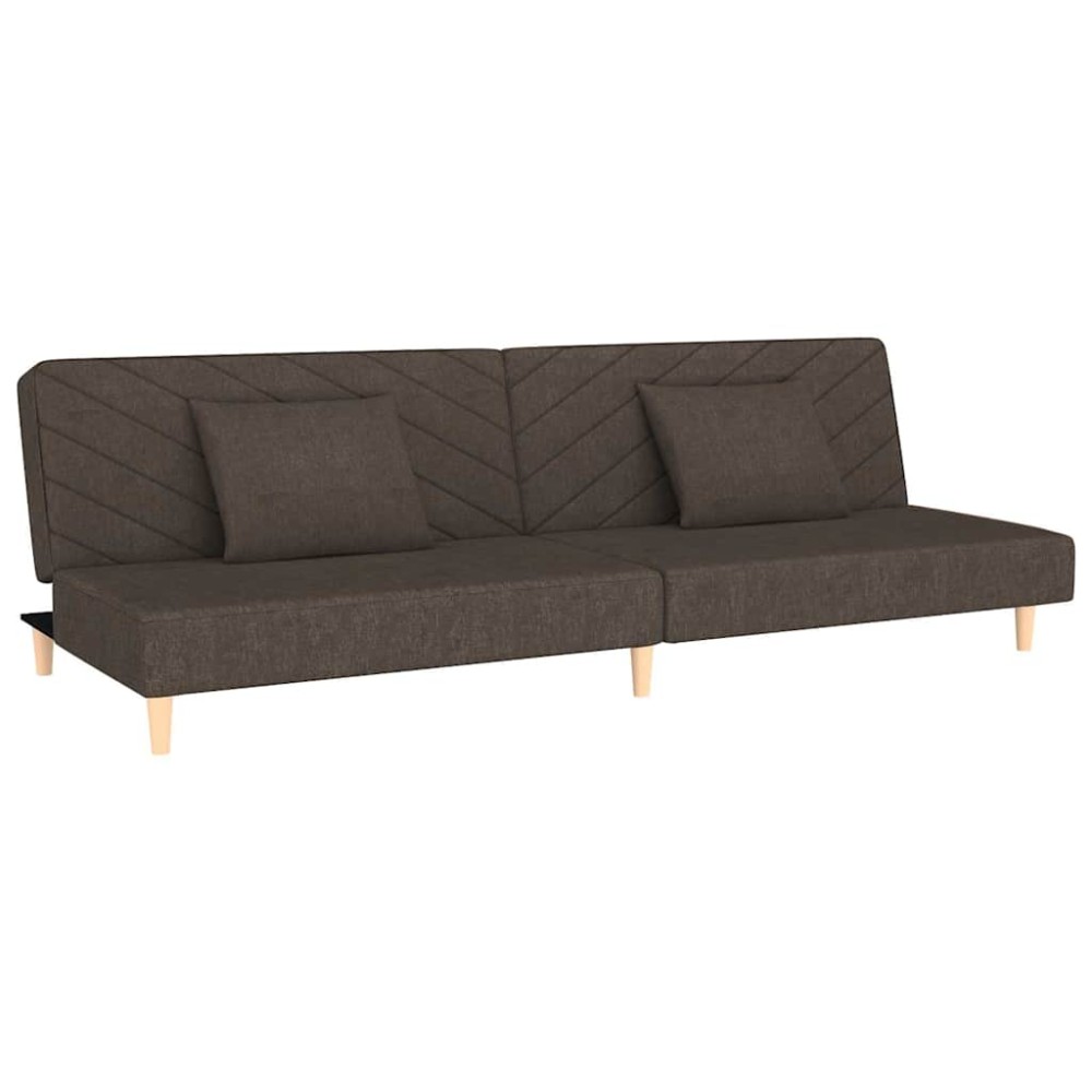 vidaXL Canapea extensibilă cu 2 locuri, 2 perne, maro, textil