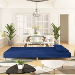 vidaXL Canapea extensibilă cu 2 locuri, 2 perne, albastru, textil vidaXL Canapea extensibilă cu 2 locuri, 2 perne, albastru, textil