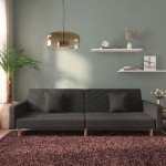 vidaXL Canapea extensibilă cu 2 locuri, 2 perne, negru, textil vidaXL Canapea extensibilă cu 2 locuri, 2 perne, negru, textil