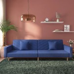 vidaXL Canapea extensibilă cu 2 locuri, 2 perne, albastru, textil vidaXL Canapea extensibilă cu 2 locuri, 2 perne, albastru, textil