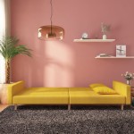vidaXL Canapea extensibilă cu 2 locuri, 2 perne, galben, textil vidaXL Canapea extensibilă cu 2 locuri, 2 perne, galben, textil