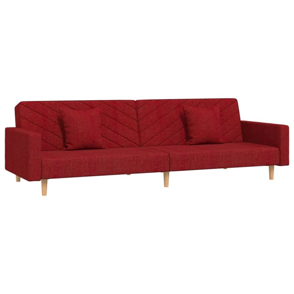 vidaXL Canapea extensibilă cu 2 locuri, 2 perne, roșu vin, textil