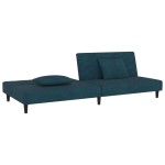 vidaXL Canapea extensibilă cu 2 locuri, 2 perne, albastru, catifea vidaXL Canapea extensibilă cu 2 locuri, 2 perne, albastru, catifea