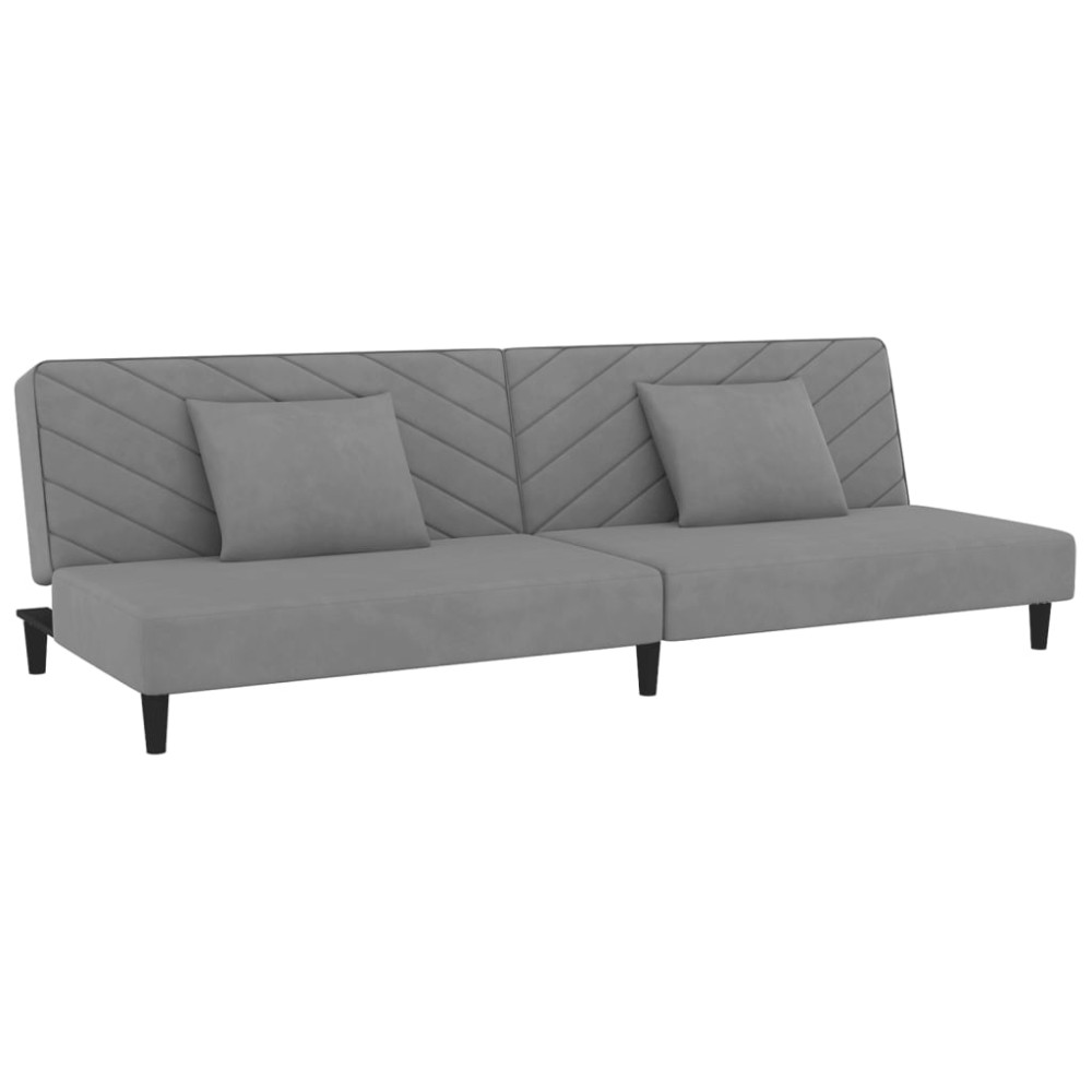 vidaXL Canapea extensibilă cu 2 locuri, 2 perne, gri deschis, catifea