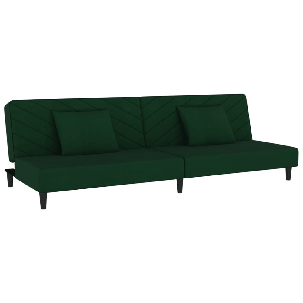 vidaXL Canapea extensibilă cu 2 locuri, 2 perne, verde închis catifea