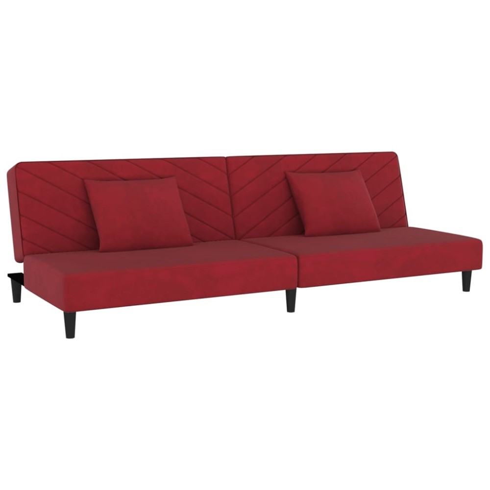 vidaXL Canapea extensibilă cu 2 locuri, 2 perne, roșu vin, catifea