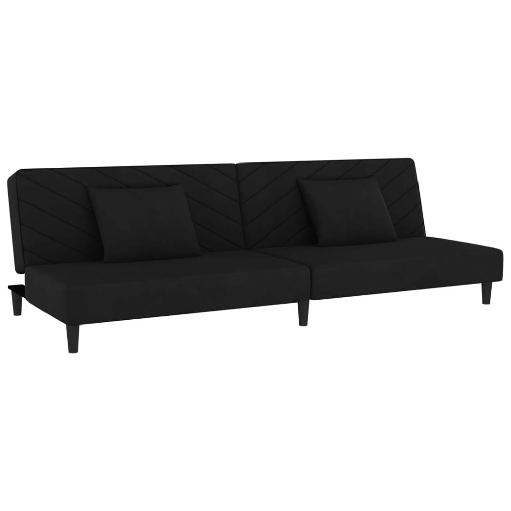 vidaXL Canapea extensibilă cu 2 locuri, 2 perne, negru, catifea