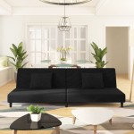 vidaXL Canapea extensibilă cu 2 locuri, 2 perne, negru, catifea vidaXL Canapea extensibilă cu 2 locuri, 2 perne, negru, catifea