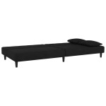 vidaXL Canapea extensibilă cu 2 locuri, 2 perne, negru, catifea vidaXL Canapea extensibilă cu 2 locuri, 2 perne, negru, catifea