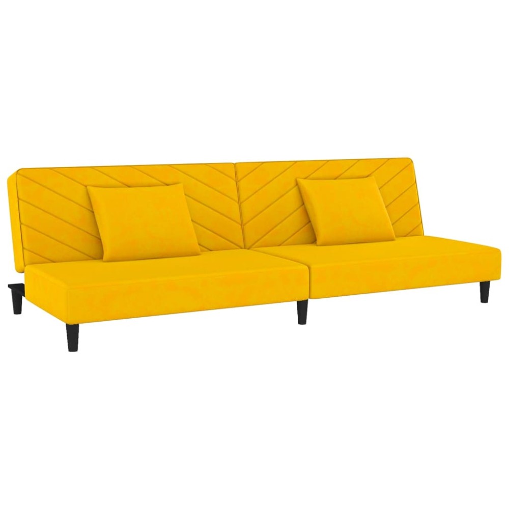 vidaXL Canapea extensibilă cu 2 locuri, 2 perne, galben, catifea