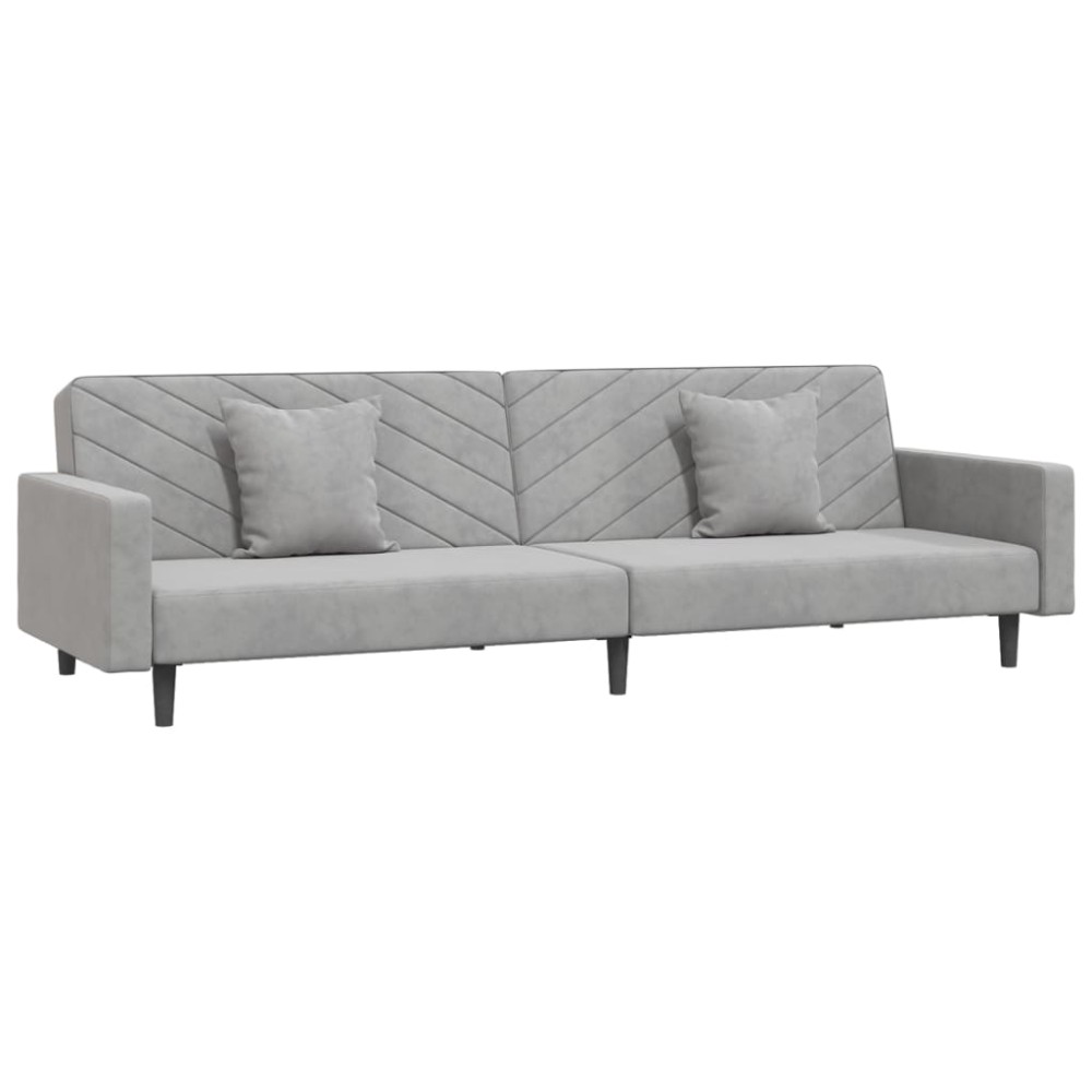 vidaXL Canapea extensibilă cu 2 locuri, 2 perne, gri deschis, catifea