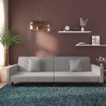 vidaXL Canapea extensibilă cu 2 locuri, 2 perne, gri deschis, catifea vidaXL Canapea extensibilă cu 2 locuri, 2 perne, gri deschis, catifea