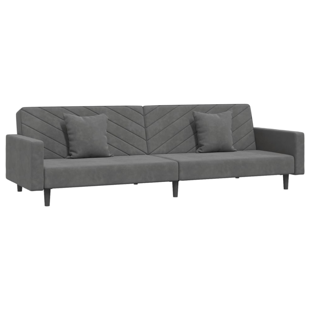 vidaXL Canapea extensibilă cu 2 locuri, 2 perne, gri închis, catifea