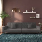 vidaXL Canapea extensibilă cu 2 locuri, 2 perne, gri închis, catifea vidaXL Canapea extensibilă cu 2 locuri, 2 perne, gri închis, catifea