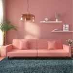 vidaXL Canapea extensibilă cu 2 locuri, 2 perne, roz, catifea vidaXL Canapea extensibilă cu 2 locuri, 2 perne, roz, catifea