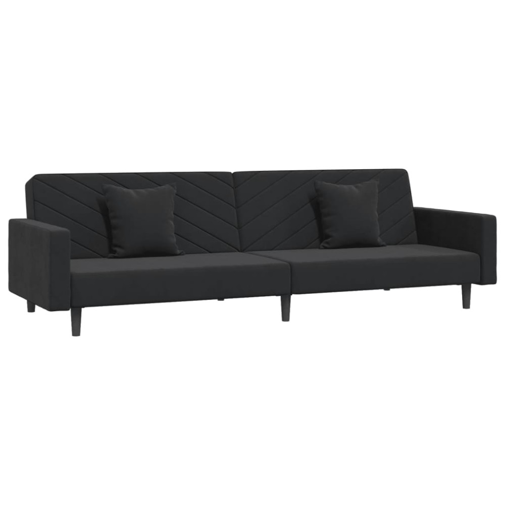 vidaXL Canapea extensibilă cu 2 locuri, 2 perne, negru, catifea