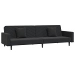 vidaXL Canapea extensibilă cu 2 locuri, 2 perne, negru, catifea vidaXL Canapea extensibilă cu 2 locuri, 2 perne, negru, catifea