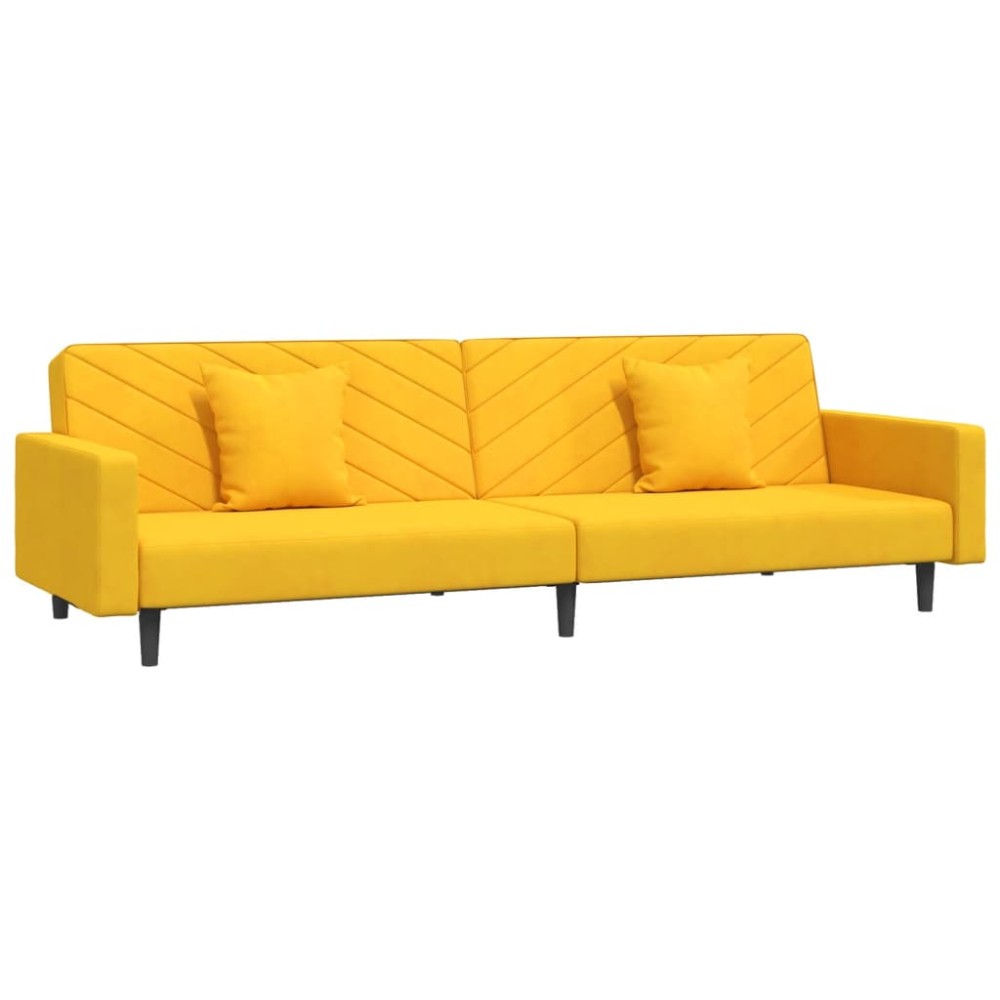 vidaXL Canapea extensibilă cu 2 locuri, 2 perne, galben, catifea