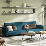 vidaXL Canapea extensibilă cu 2 locuri, albastru, catifea vidaXL Canapea extensibilă cu 2 locuri, albastru, catifea